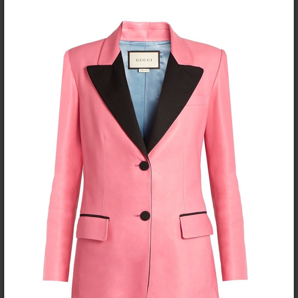 Gucci Contrast-lapel Leather
Tuxedo Jacket in Pink IT 40